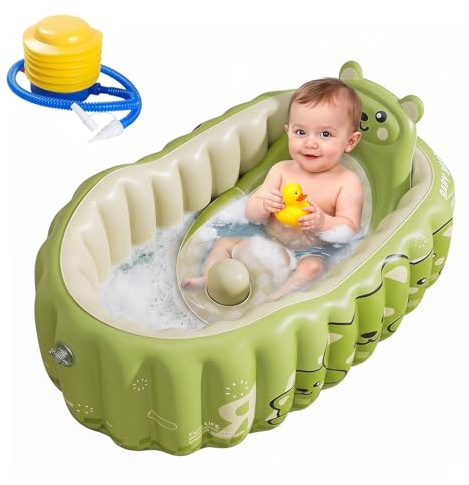 YushengTai Bañera hinchable para bebés con respaldo y bomba de aire, bañera antideslizante para niños pequeños para viajes y hogar, bandeja de ducha portátil con asiento para 0-18 meses (verde)