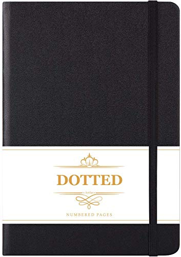Artfan Bullet Journal Puntos - Libreta de puntos, diario punteado con 124 páginas numeradas, cuero sintético liso negro, 13x21.5cm