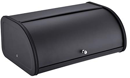 HILFA Stainless Steel Bread Box with Roll Up Lid, For Easy Kitchen Counter Storage, Bread Bin Holder,17.5X11.5X7.5 inch, Matte Black For Home and Kitchen