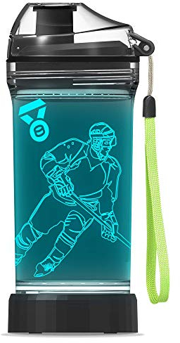 YuanDian Hockey Gifts for Boys, Light Up Water Bottle - 14 OZ Tritan BPA Free Eco-Friendly - Cool LED Sport Cups Gift for Hockey Player School Kids Girl Child Christmas Holiday
