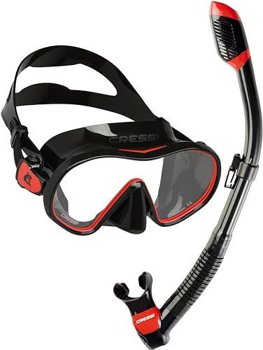 CRESSI Unisex-Adult Supernova Dry Combo Black/Red Tauchmaske Rahmenlose F-Dual und Trockenschnorchel Set zum Schnorcheln und Gerätetauchen, Schwarz/Rot, Einheitsgröße