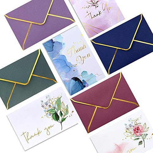 Tarjetas de agradecimiento resistentes con sobres, paquete de 36 unidades, notas de agradecimiento doradas de 4 x 6 pulgadas, tarjetas de agradecimiento para baby shower, tarjetas de agradecimiento de