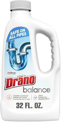 Drano Balance Drain Clog Remover and Cleaner, Non-Corrosive Formula, Safe on All Pipes and Septic Tanks, Formulated Using Only Essential Ingredients, 32 Fl Oz