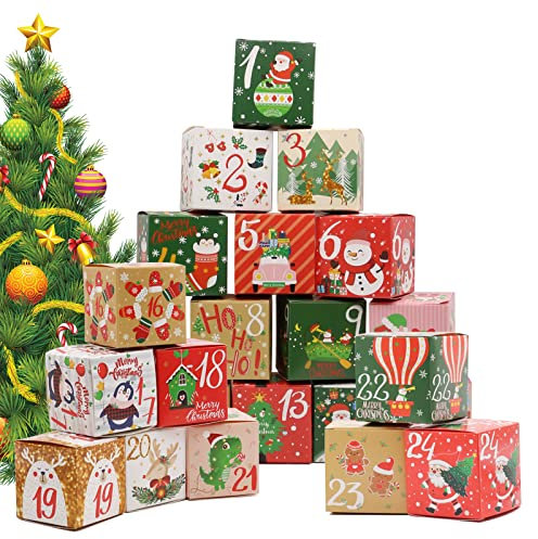DIY Adventskalender zum Basteln und Befüllen 24 Adventskalender Boxen 7x7x7cm Kreatives Geschenk und Weihnachtsdeko 2025 (Box)