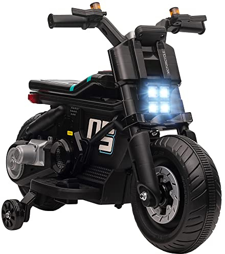 HOMCOM Kinder-Elektromotorrad 3-5 Jahre aus PP und Metall mit Rädern, Hupe und Musik, 86x44x58 cm, schwarz