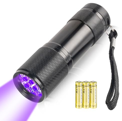 AUXHCYL UV Torch Light,9 LED 395nm Ultraviolet Flashlight Torch, Black Light Detector for Pet Urine on Floors/Carpets,3 AAA Batteries Included