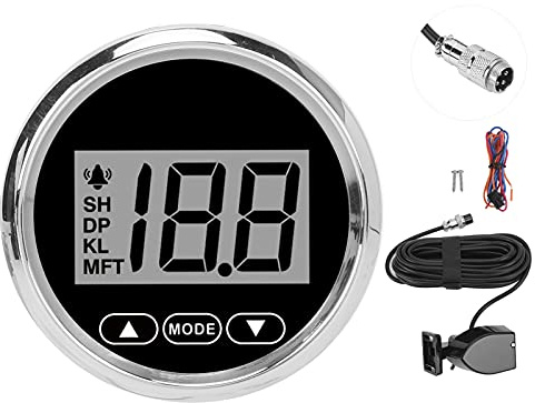 Jauge de Profondeur de Bateau, Jauge de Profondeur Marine de 52 Mm/2 Pouces, Compteur de Profondeur Numérique, Rétroéclairage Blanc de 100 M/110 Yd, étanche pour Yachts, Bateaux