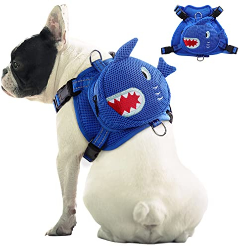 IDOMIK Dog Backpack Harness, No-Pull Dog Backpack with D-Ring,Shark,XS