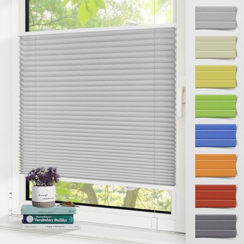 Zarnan Plissee Klemmfix ohne Bohren Grau 90x110cm(BXH) UV-Schutz Fenster Plissee innen Plisseerollos ohne Bohren Faltrollo mit Klemmträger easyfix Jalousie Sichtschutz und Sonnenschutz