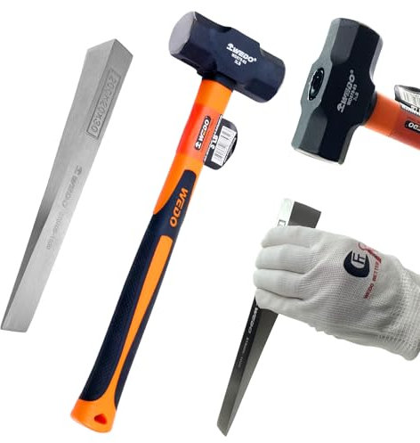 WEDO Juego de 2 Cuñas de brida,30x20x200mm, Martillo con Mango de Fibra de Vidrio(3 libras), Herramienta de Soldadura con brida