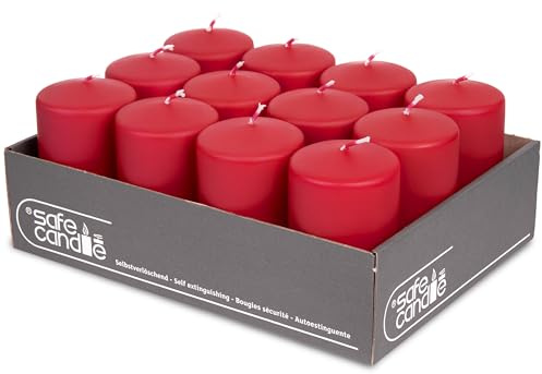 DecoLite 12er Pack Stumpenkerzen 100/60mm - Selbstverlöschend, Safe Candle, RAL Zertifiziert, 36 Stunden Brenndauer - 100% Made in Germany by Wenzel Kerzen (rot)