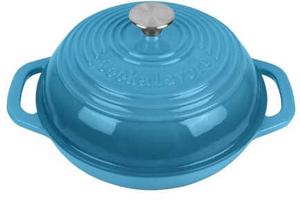 Fijxzct Premium Enameled Cast Iron Dutch Oven for Bread Baking | Non-Stick 5QT Oval Bread Oven with Lid | Perfect for Sourdough, Loaf, and Artisan Baking (Round Blue, 5 QT)