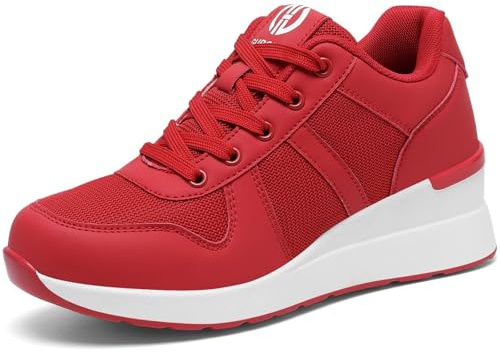 GURGER Baskets Compensées Femme Hauteur du Talon 6CM Wedge Chaussure de Sport Léger Respirable Sneakers Rouge Taille 39