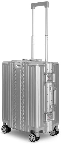 WINLIFE Hartschalen-Reisekoffer M-53cm | Großschalen-ABS-Trolley in Silber | TSA-Zahlenschloss | 4X 360°-Doppelspinnerrollen | Teleskopgriff | integrierter Becher- & Taschenhalter