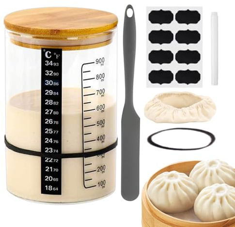 Kit de bocaux de démarrage – Bocaux de fermentation réutilisables pour pâte à pain, bocaux en verre transparent avec couvercles hermétiques | Ensemble de bocaux multifonctionnels pour la croissance du