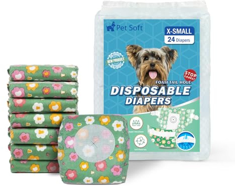 Pet Soft Dog Nappies Female, 24 Count Super Absorbent Disposable Dog Diapers for Female Doggy Puppy Cat with Adjustable Tail Hole