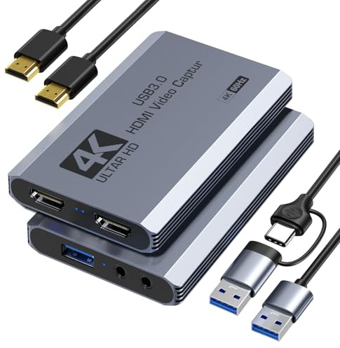 XIIXMASK Scheda di acquisizione video, scheda di acquisizione USB 3.0 4K HDMI Loop-Out, 4K 60 FPS/1080P 240 FPS, acquisizione di videogiochi per PS5/fotocamera/PC/streaming