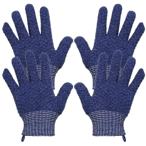 2 pares de guantes exfoliantes de ducha pesados y grandes, guantes de baño para eliminar la piel muerta, esponja de limpieza profunda, esponja de lufa para mujeres y hombres, ducha, spa, masaje