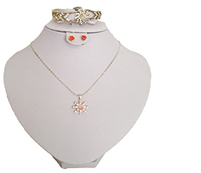 Yudu Schmuckbüste für Schmuckset Armband Ring Kette Ohrsteck H19,50cm (Kunstleder weiss)