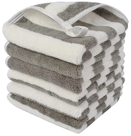SINLAND Mikrofaser Gesichtstücher Waschbar Abschminktücher schnell trocknend Waschlappen saugfähig Gesichtsreinigungstücher 30 x 30 cm (Grau Streifen, 1 stück (6er Pack))