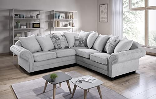 MK Sofas Modern Sofa | Large 5 Seater Corner Suite 2C2 | Silver Grey Upholstered Settee | Symmetrical Corner Layout