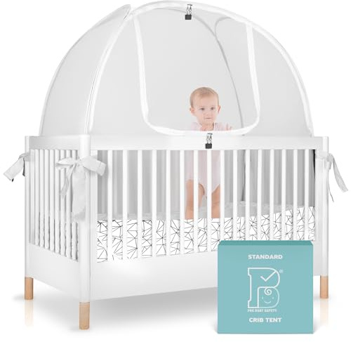 Crib Tent to Keep Baby from Climbing Out – Breathable Pop-Up Crib Net to Keep Baby in, Anti-Climb Safety Cover with Auto-Lock Zipper, Easy Install Fits Standard Cribs