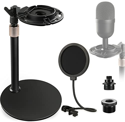 Frgyee Seiren Mini skrivbordsmikrofonstativ med mikrofonspindel och popskydd, justerbart mikrofonstativ minskar vibrationer buller, bordshållare för Razer Seiren mini USB-streaming mikrofon