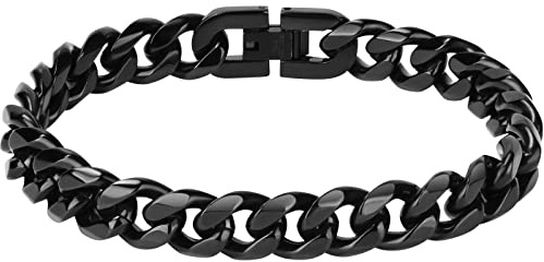 flintronic Men's Strong Antique Silver Bracelet, Fashion Retro Titanium Steel Simple Six-sided Flat Denim Bracelet