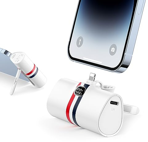 Power Bank für iPhone 5000mAh, 20W PD Schnelles Aufladen Kabellose Powerbank, VIYISI Mini externer akku mit LED-Anzeige & Ständer, tragbares ladegerät kompatibel mit iPhone 14/12/11/X/8, usw (Weiß)