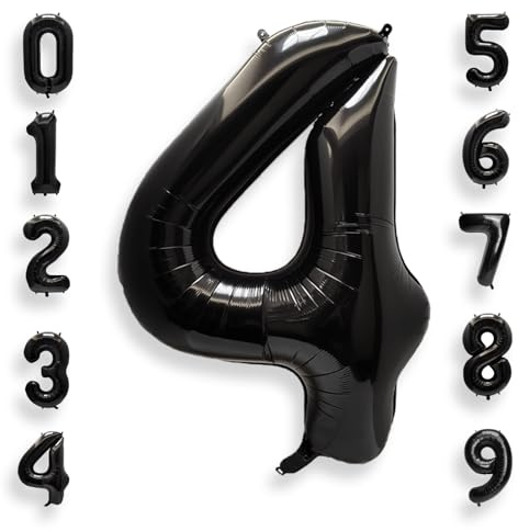 AULE Black Number 4 Balloon 40 Inch Giant 0-60 Foil Large Balloons | Big Mylar 4 Number Balloon Helium Huge Jumbo for Happy 4th Birthday Party Anniversary Decorations Supplies