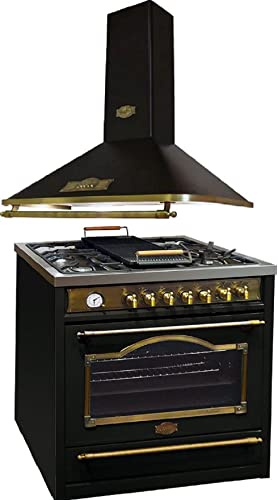 Kaiser Stufa HGE 93555 Em+A 9315 Em, Fornello elettrico a gas retrò 90 cm +cappa aspirante 90 cm