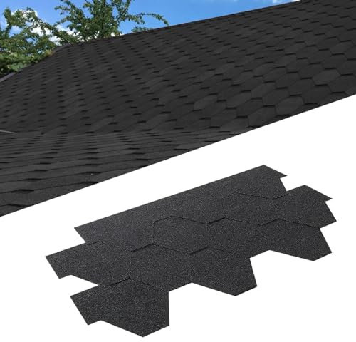 Pack of 18pcs Asphalt Roof Shingles 2.61sqm Self-Adhesive Sheds Roofing Felt Shingles Tiles for Most Roof of Sheds Arbour Porch Wendy House Doghouse Log Cabin (Hexagon Shingles, Black)