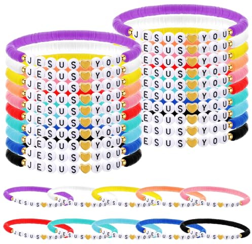 Landical 30 Pcs Jesus Loves You Bracelets Bulk Friendship Bracelets Colorful Christian Jesus Bracelet for Kids Men Women Religious Wristbands Easter Hunt Gift Church(Rainbow)