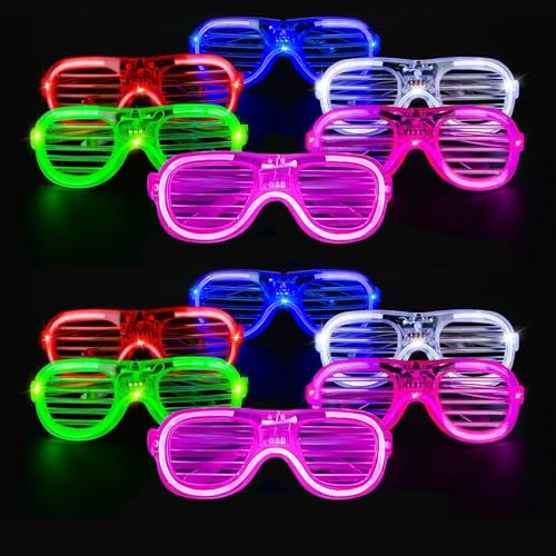 12 gafas de neón para fiesta, lentes de luz LED intermitentes, lentes de sol luminosos para niños y adultos, 80 y 90, discotecas, conciertos, Halloween, Año Nuevo, Navidad, bolsas de fiesta (6