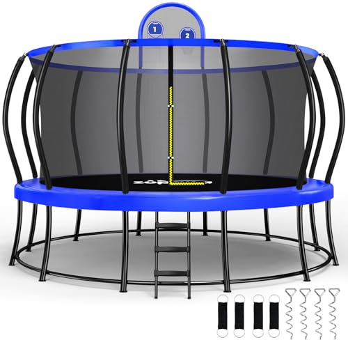 Zupapa 1800LBS Weight Capacity 2025 Double Frames Trampoline with No-Gap Design Curved Poles 16 15 14 12FT Trampolines for Kids with Enclosure Net Outdoor Trampolin for Children Adults Family