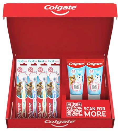 Colgate Kids 0-2 Starter Kit/Includes First Smiles Toothpaste & Baby Toothbrushes for Gentle Cleaning and Milk Teeth Protection