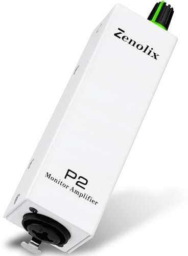 Zenolix P2 bärbar förstärkare, hörlursförstärkare med XLR/TRS-ingångar 3,5 mm utgång, hörlursförstärkare med hållbart bältesklipp, stereo/mono-omkopplare för trummisar, gitarr, tangentbordsskivor, vit
