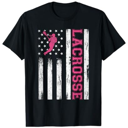 Lacrosse Girl American Flag Lax Lover Lacrosse Helmet Stick T-Shirt