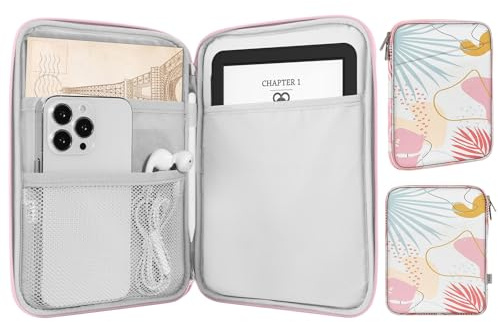 MoKo 6-7 eReader Sleeve Bag for iPad Mini 7 (A17 Pro)/6/5/4/3/2, 7 ereader Colorsoft Signature Edition, 6 ereader 11th/10th/8th Gen, 6.8 ereader Paperwhite 11th/10th Gen 2021/2018, Tropical Leaf