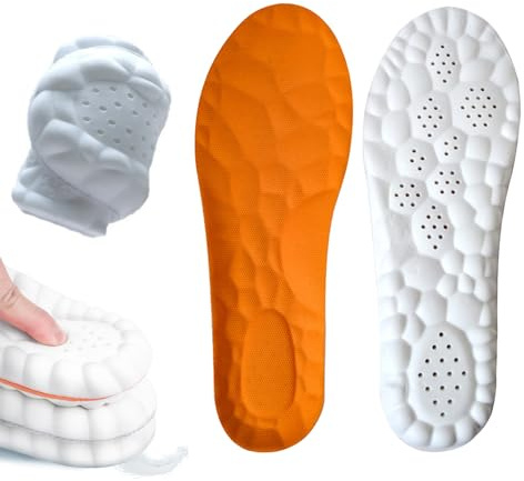 4D Massage innersulor ventilerande massageinnersulor sportsulor massagesulor halkfria skosulor för sport arbetsplats komfort, dämpande (Orange, 37-38)