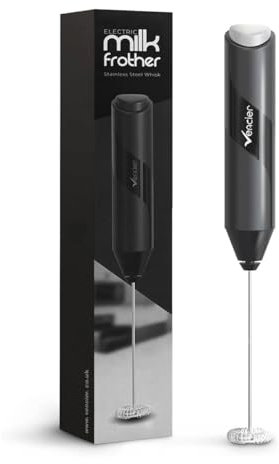 Vencier Handheld Milk Frother – Stainless Steel Electric Whisk – Portable, Battery-Operated Foam Maker for Lattes, Matcha & Shakes – Ergonomic, Compact & Easy to Clean (Batteries Not Included) (Black)