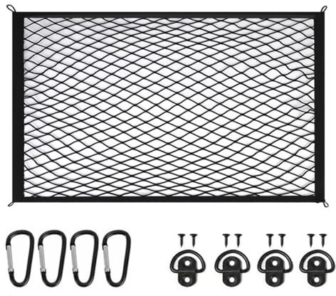 Filet à bagages pour voiture, 60 x 80 cm, s'étend jusqu'à 120 x 160 cm, filet de coffre avec 4 crochets massifs, pour la plupart des types de véhicules
