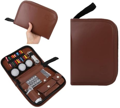 Hominas Kits de Golf Campo de la Herramienta del Kit de la Bolsa Multifuncional Bolsa de Golfs PU para Regalo con Pelotas de Golf, Marcador, Cepillo, Cepillo Triple, Telescopio, Pinza para Bolas