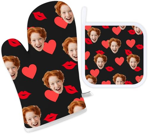 Personalised Face Oven Mitts and Pot Holders Set - Cooking Gifts for Bakers | Custom Photo Oven Mitt, Funny Kitchen Baking Gift for Mum Dad Couples Pet Lovers, Christmas, Birthday, Mother’s Day Gift