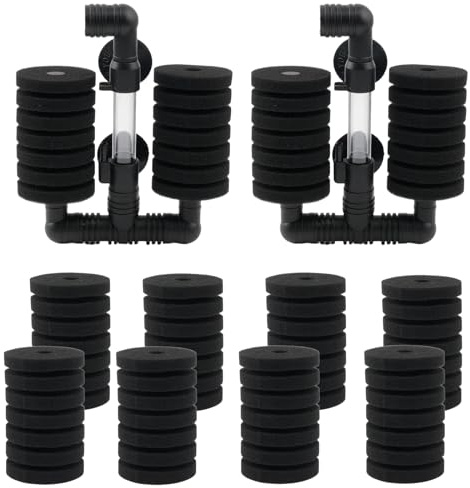 2 Pièces Filtre Double éponge pour Aquarium, Filtre à Éponge pour Aquarium avec Pompe à Eau, Filtre éponge biochimique pour aquarium jusqu'à, avec 8 Éponges Filtrante Filtre éponge d'aquarium