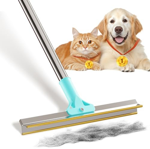 WhiffleTails Xtra Carpet Rake, Carpet Scraper and Pet Hair Removal Tool with Heavy-Duty 131 cm Handle - Your Ultimate Pet Hair Remover Perfect for Cat and Dog Hair Removal.