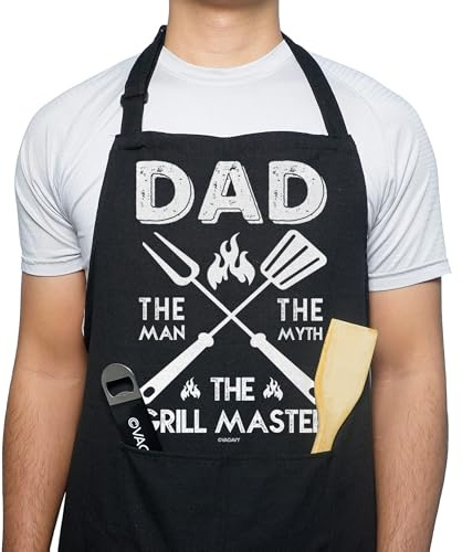 ALUNME Funny Black Cotton Apron for Men, BBQ Grill Cooking Gift for Dad, Husband, Father's Day