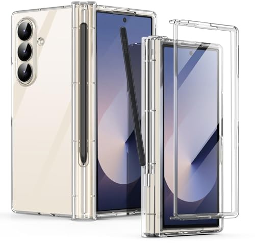 AICase skal för Samsung Galaxy Z Fold 7, klart genomskinligt, originaldesign, med integrerat skärmskydd och S--Pen-hållare, smal transparent 360° heltäckande skyddsfodral