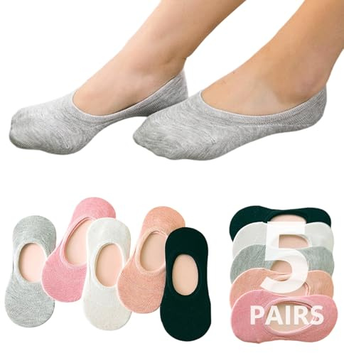 Sunolkie 5 paia di calzini da donna in cotone biologico, calzini da yoga invisibili, taglia 35-39, Taglia unica