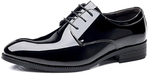 ENWIND Zapatos De Vestir Oxfords con Cordones Charol Zapatos De Traje Formales Derby para Hombre,Negro,45 EU